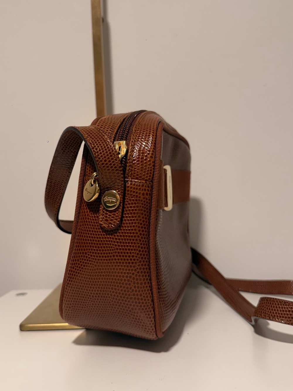 Salvatore Ferragamo Cognac Textured Leather Shoulder Bag(NWOT) - Picture 6 of 7